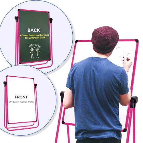 Betorcy Dry Erase Board with Stand - 23"x17" Double Sided Portable Foldable White Board, Height Adjustable Rotating Stand ...