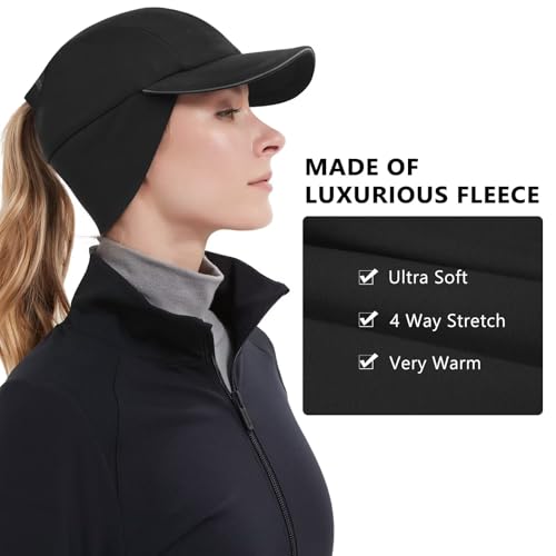 GADIEMKENSD Women's Winter Reflective Fleece Ponytail Hat with Drop Down Ear Warmer