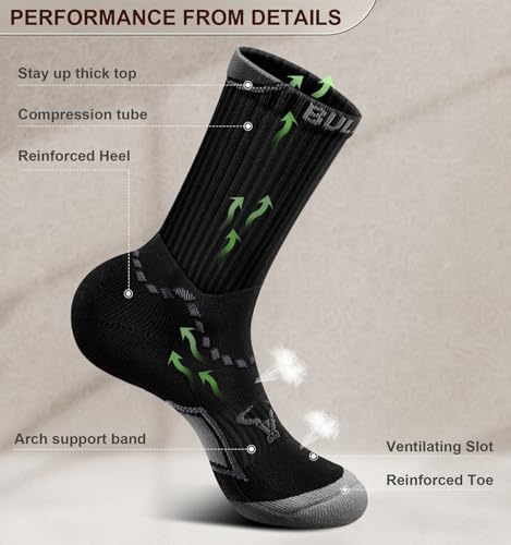 Men Running Socks,Athletic Crew Socks Compression Breathable for Men Sports Hiking Cushioned Footbed Arch Support