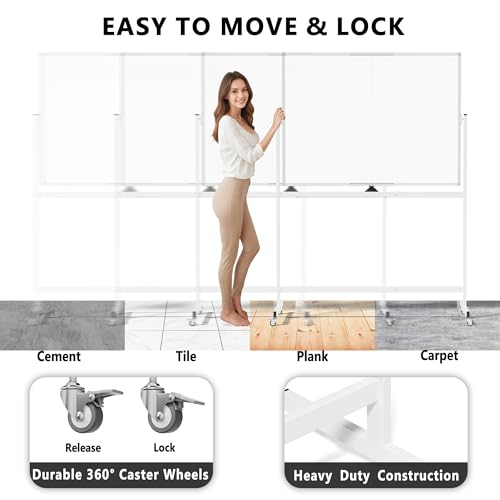 Neatsure Large Rolling Whiteboard on Wheels, 48" x 36" Double-Sided Mobile White Board with Stand, 4' x 3' Portable Standi...