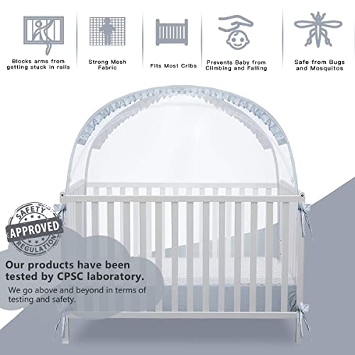 L RUNNZER Crib Tent, Crib Net to Keep Baby in, Breathable Pop Up Crib Tent Canopy Keep Baby from Climbing Out (55.2" L x 2...