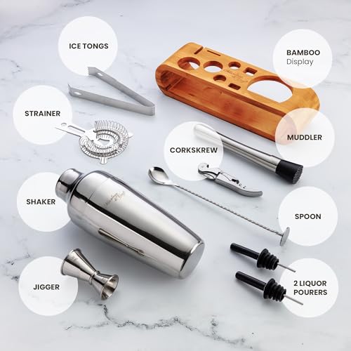 Mixology & Craft Cocktail Shaker Set with Bamboo Stand - Professional 10-Piece Bartender Kit - Complete Bar Set & Cocktail...