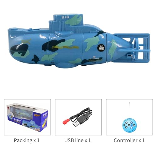Ouhgnoh Mini RC Boat Toy Remote Control Tourist Submarine Underwater Electric Fish Tank Diving Child's Birthday Present(Blue)