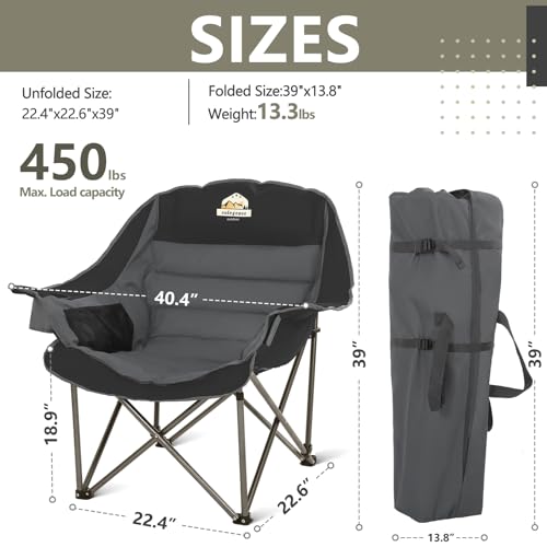Colegence Oversized XL Padded Camping Chair Wide Heavy Duty Lawn Chairs Support 450 LBS Portable Folding Gaint Camp Chair ...