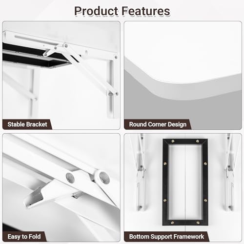 Neoaider Wall Mounted Folding Desk 23.6” x 15.7”, Drop Down Table with Metal Collapsible Brackets, Folding Wall Table for ...