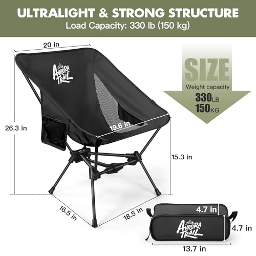 AuroraTrail Ultralight Backpacking Camping Chair – Only 2.7 lb, Supports 330 lb, Compact Folding Outdoor Seat with Carry B...
