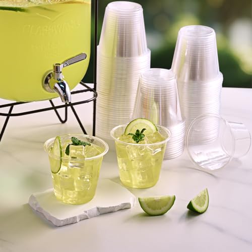 Turbo Bee 100 Pack 9oz Clear Plastic Cups,Disposable Crystal Drinking Cups,PET Plastic Party Cups for Wine,Juice,Iced Coff...