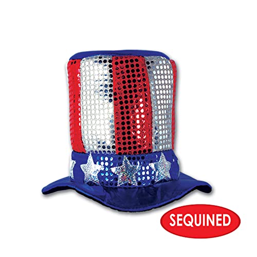 Beistle Glitz N’ Gleam Uncle Sam Top Hat, Independence Day, Memorial Day, Patriotic Stars & Stripes Novelty Photo Prop