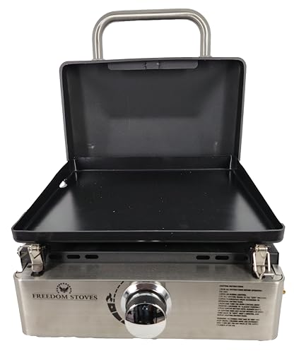 Freedom Stove 22" Propane Gas Griddle: Easy Clean Non Stick Ceramic Flat Top with Locking Lid, Utensils, Cover, 1LB & 20LB...