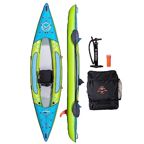 HO Sports Beacon Inflatable Kayak with Hand Pump, Adjustable Paddle & Carry Bag - Ergonomic High-Back Seat with Storage Ho...