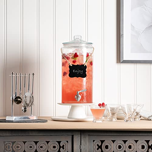 2 Gallon Beverage Dispenser with Stainless Steel Spigot + Marker & Chalkboard 100% Leakproof Glass Drink Dispenser for Par...