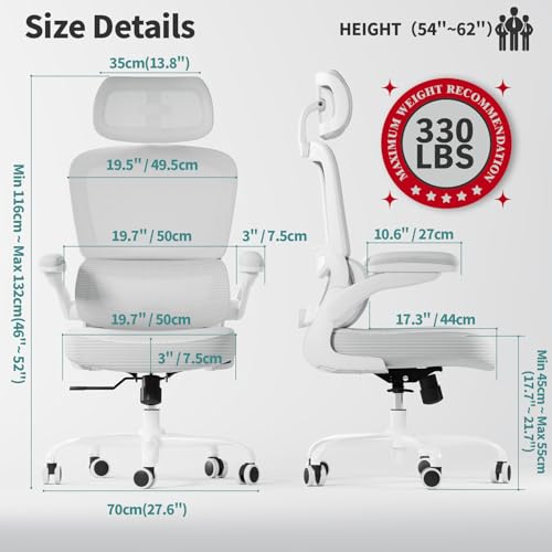 TRALT Ergonomic Office Chair - Desk Chair with Adjustable Headrest Lumbar Support Computer Chair - Mesh Comfy Chair with F...