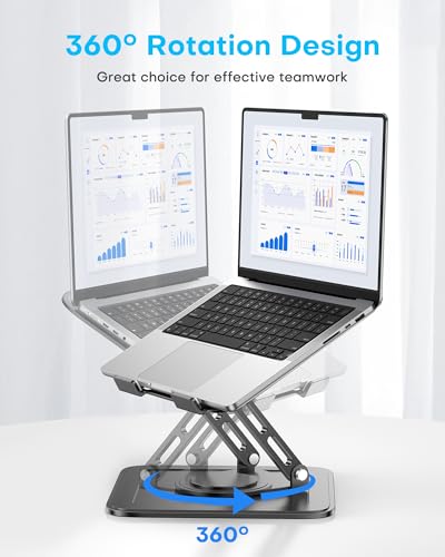 LOXP Adjustable Laptop Stand, Computer Stand with 360 Rotating Base, Ergonomic Laptop Riser Mount for Desk Foldable Protab...