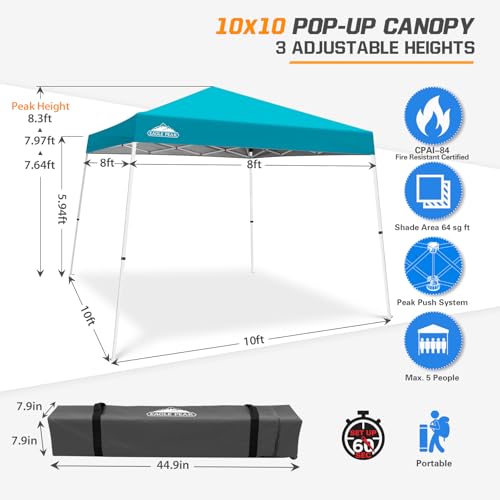EAGLE PEAK 10x10 Slant Leg Pop-up Canopy Tent Easy One Person Setup Instant Outdoor Beach Canopy Folding Portable Sports S...