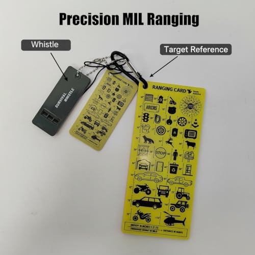 Acecare North American Ranging Card – Mils Scale Tactical Distance Card with Carabiner, Survival Whistle & Scented Tag – O...
