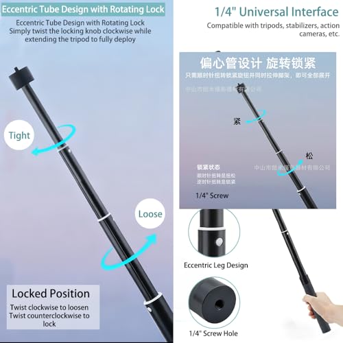 Extension Selfie Pole 7.48" (19cm) Carbon Fiber Extension Pole – Lightweight, Durable with 1/4" Thread, Compatible with Ca...
