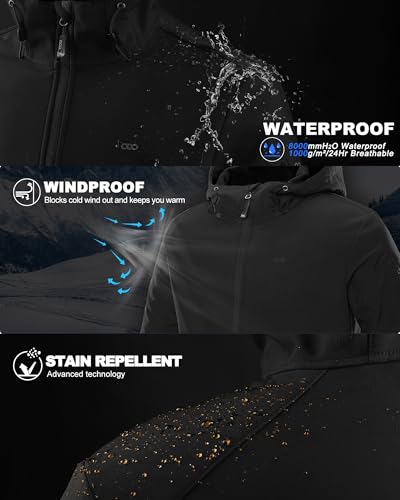 33,000ft Men's Hooded Softshell Jacket Waterproof Lightweight Insulated Windbreaker Fleece Lined Rain Shell Jacket
