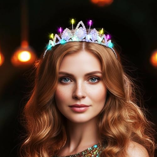 JEWEKY Light Up Tiara Silver Princess Rhinestone Led Crown Headband Birthday Hair Accessories for Women(01, One Size)