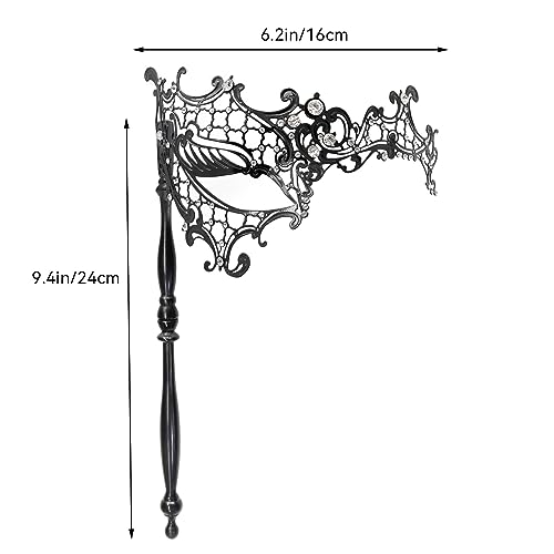 Thmyo Venetian Halloween Mardi Gras Party Mask with Holding Stick, Carnival Handheld Metal Feather Rhinestone Masquerade Mask
