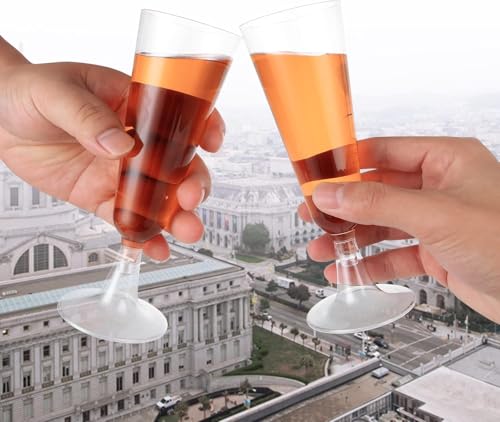 APACALI 100PCS Plastic Wine Glasses 7oz Disposable Champagne Glasses With Stem, Clear Cocktail Glasses Disposable Wine Mou...