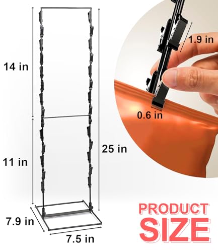 ROSROSE Chip Rack Display Stand 2 Pack, Potato Chip Display Rack with 24 Clips, 2 Row Chip Bag Holder for for Party Displa...