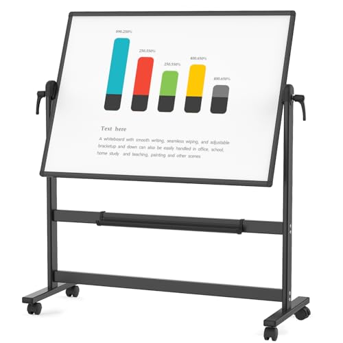VIZ-PRO Double-Sided Magnetic Mobile Whiteboard, 48 x 36 Inches, Black Aluminium Frame and Stand