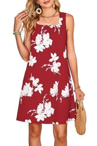 OFEEFAN Womens Square Neck Tank Dresses 2025 Summer Spring Loose Swing Sundresses with Pockets Plain/Print