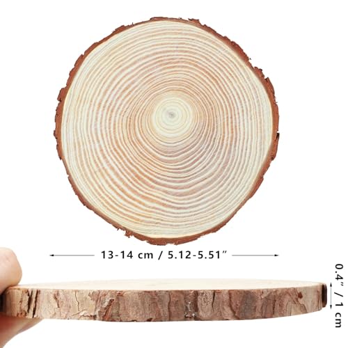 FSWCCK 17 PCS Unfinished Wood Slices for Centerpieces - 5.1-5.5 Inch,Round Natural Discs with Tree Bark, Wooden Cookies Ci...