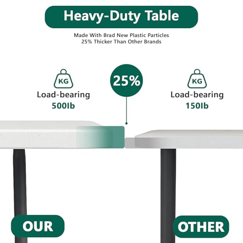 MAKE CHANGES Folding Table 6ft - Heavy Duty Plastic Table with Handle, Foldable & Portable, Fold-in-Half Utility Tables fo...