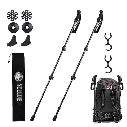 100% Carbon Fiber Trekking Poles - Collapsible Ultralight 3-Section Adjustable Hiking Poles with EVA Foam Grip, Quick Flip...
