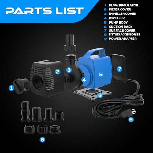 JAJALE 634 GPH Amphibious Submersible and Inline Water Pump - For Aquarium, Pond, Hydroponics, Fountain with Ceramic Shaf...