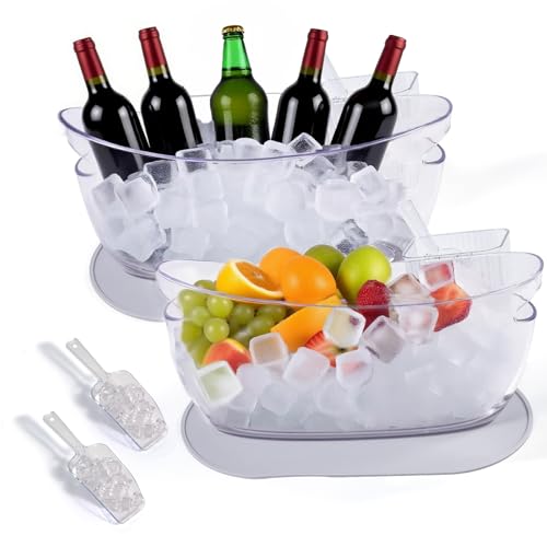SRRUI Ice Bucket，Upgraded Beverage Tub with Anti Condensation Silicone Pad and Ice Scoop Set，5.5L Ice Tub，Party Cooler，Mim...