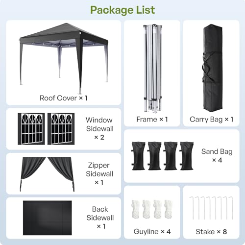 Driftalia 10x10 Pop Up Canopy with Sidewalls, Outdoor Instant Canopy Tent with Carry Bag for Commercial Events, Camping, B...