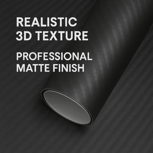RockRose 3D Matte 3D Black Carbon Fiber Vinyl Wrap, Anti-Wrinkle, Air Release Automotive Bubble Wrap, Self Adhesive Car Vi...