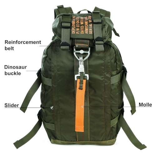 PAIWPHLI Tactical Backpack Flight Parachute Pack Large Lightweight Travel Backpack with Molle for Outdoor (Green)