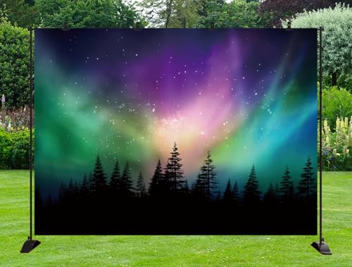 7X5FT Fabric Northern Lights Backdrop Forest Aurora Borealis Night Sky Portrait Background Birthday Party Decoration Banne...