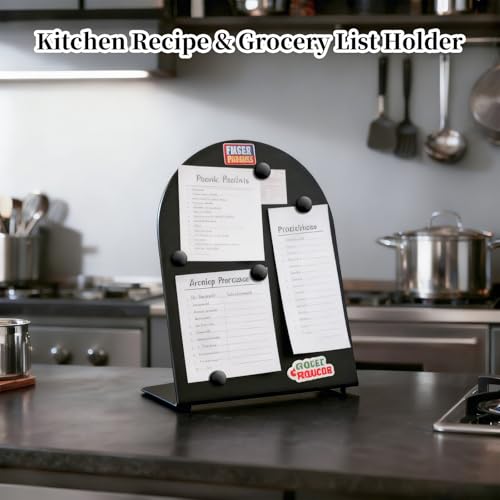 Wumabei 2 Pcs Black Magnetic Bulletin Board for Tabletops - 10x7 Inch Arched Memo Display Easel Stand with 8 Magnets, Meta...