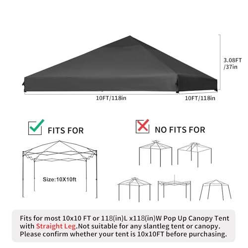 10x10 Canopy Replacement top, Waterproof Canopy Replacement Cover for Straight Leg Frame, Replacement Canopy top for Outdo...