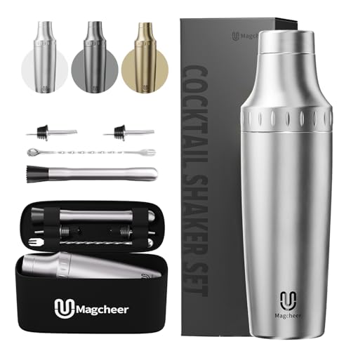 Magcheer Hybrid Cocktail Shaker Set | Vacuum Insulated Stainless Steel Martini Shaker with Strainer & Jigger Lid | Travel ...