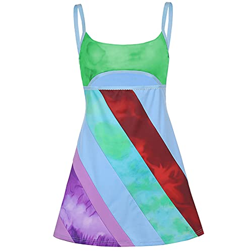 Y2K Dress for Women Summer Sleeveless Rainbow Bodycon Retro Going Out Dress 2000s 70s Halloween Costume