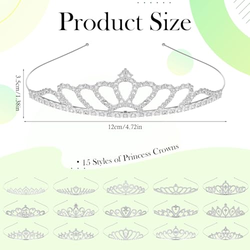DSLSQD 15 PCS Princess Crown for Women,Silver Crystal Tiara Crown,Rhinestone Princess Crowns Headband,Crystal Queen Tiara...