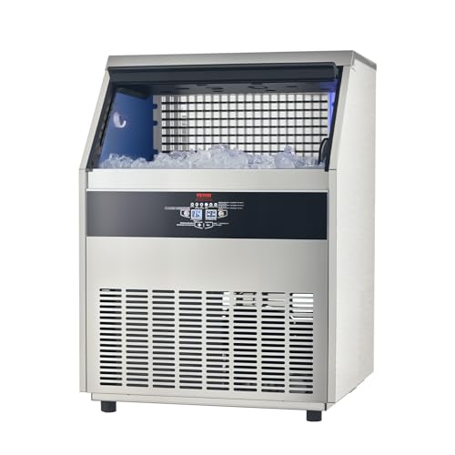 VEVOR Commercial Ice Maker, 440lb/24h Ice Maker, Storage Capacity, 120lbs, 160 Ice Cubes in 15min, LED Digital Display Freestanding Self-Cleaning for Bar Office Restaurant