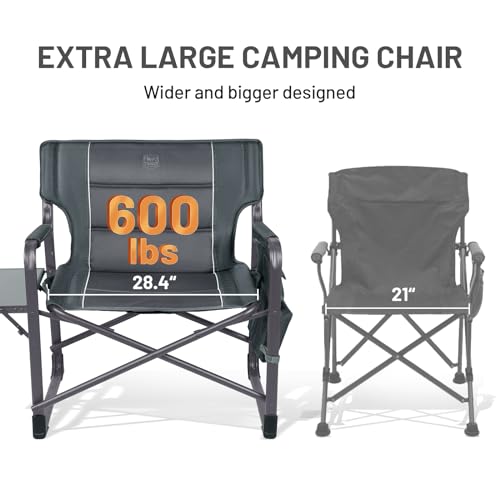 Timber Ridge XXL Directors Chair, 600lbs Capacity Heavy Duty Folding Camping Chair with Side Table & Insulated Pocket, Ove...