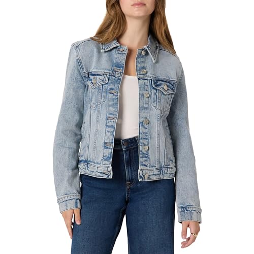 Amazon Essentials Womens Regular-Fit Low Stretch Denim Button-Front Trucker Jacket