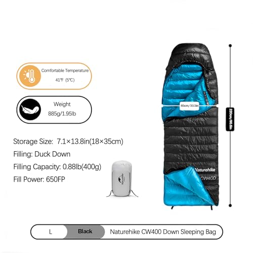 Naturehike Ultralight Down Cold Weather Sleeping Bag, 650FP Compact Sleeping Bag 3-4 Season for Adults & Kids, Backpackin...