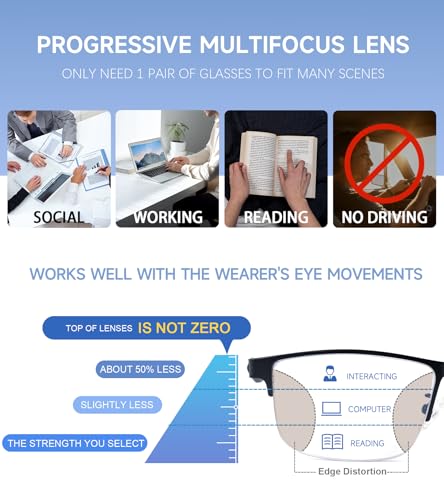 SKYOAK 2 Pack Mens Premium Progressive Multifocus Reading Glasses, TR90 Temples Blue Light Blocking Anti UV/Eye Strain Com...