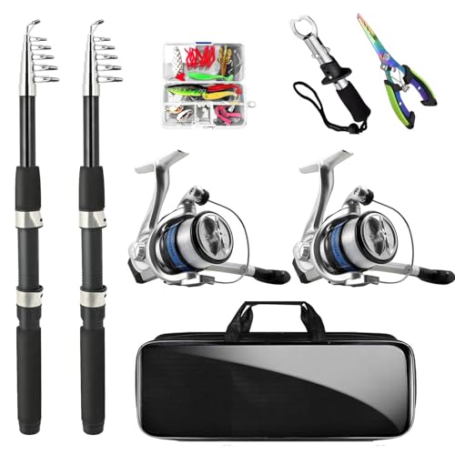 Telescopic Fishing Rod and Reel Combo Set, 2PCS Collapsible Fishing Poles, Fishing Kit with Spinning Reel Fishing Pliers a...