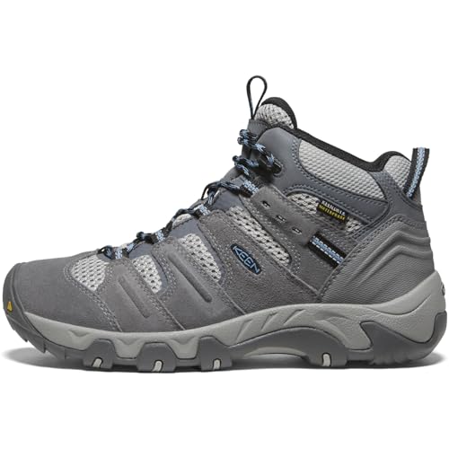 KEEN Women's Headout Mid Height Waterproof All Terrain Hiking Boots, Steel Grey/Blue Heaven, 7 US