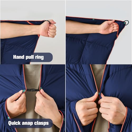 easedeco Down Camping Blanket - Navy Blue, 1lb 6oz / 77 * 52'' Lightweight Packable Warm Puffy Travel Quilt with Footbox, ...