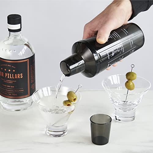 True Smoke Tinted Plastic Cocktail Shaker with Measurements for Cold Brew Cocktails, Margarita, Includes 6 Recipes, Espres...